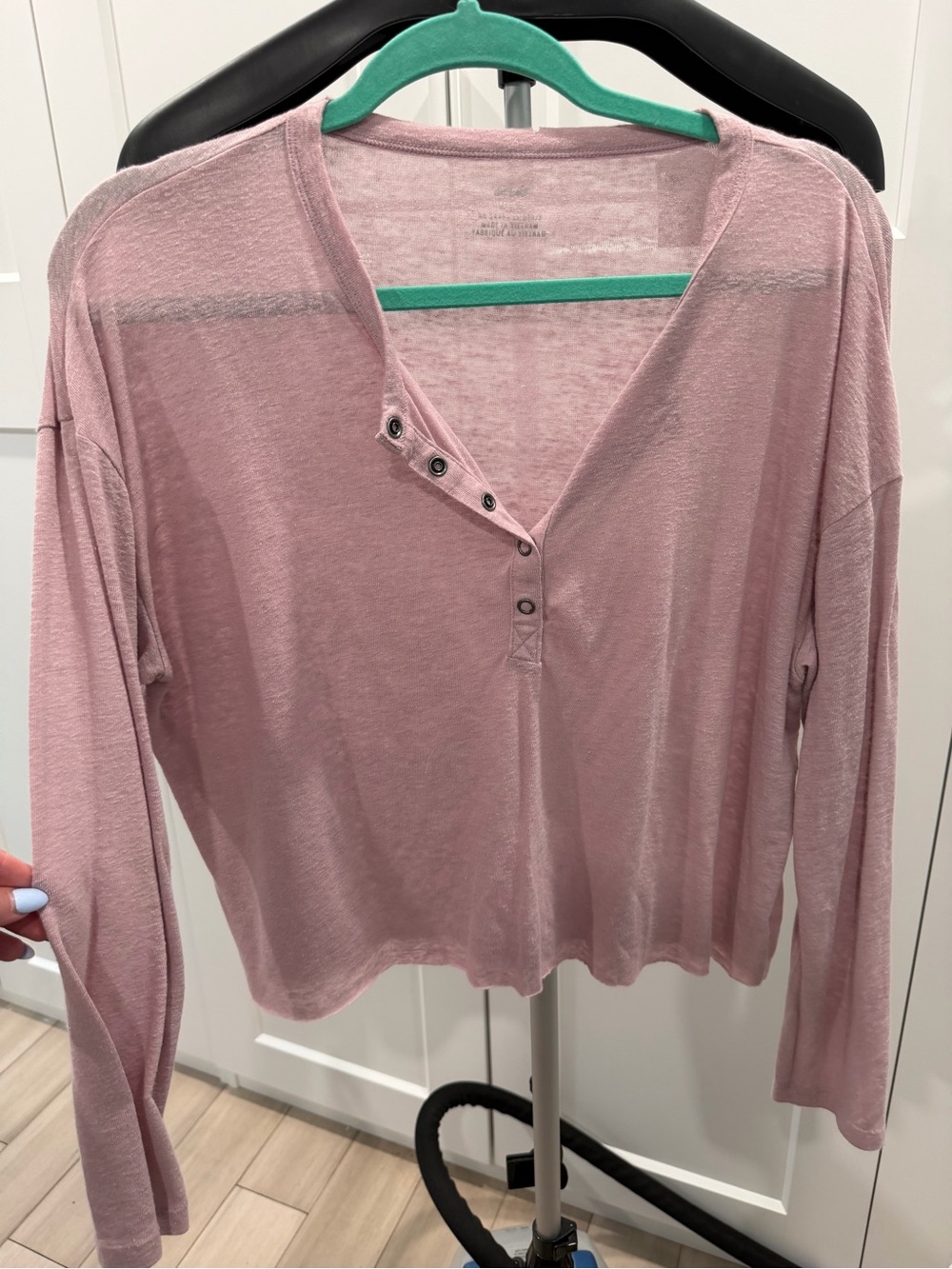 aerie Long-Sleeve Henley Top in Dusty Pink